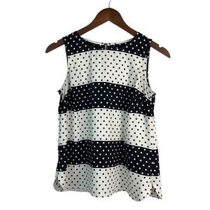 Talbots Petite P Polka-dot Women's Black White Colorblocked Sleeveless Slit Tank